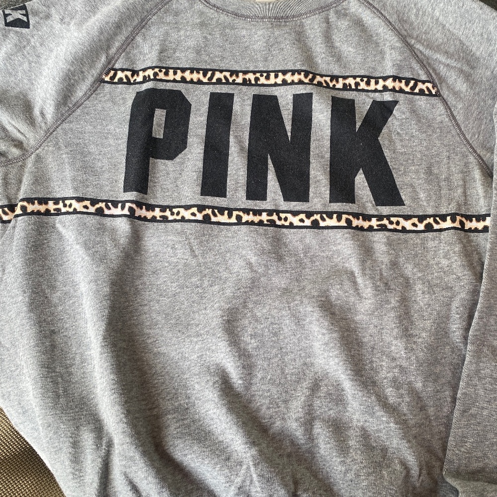 Victoria’s Secret PINK leopard  crew neck sweat shirt